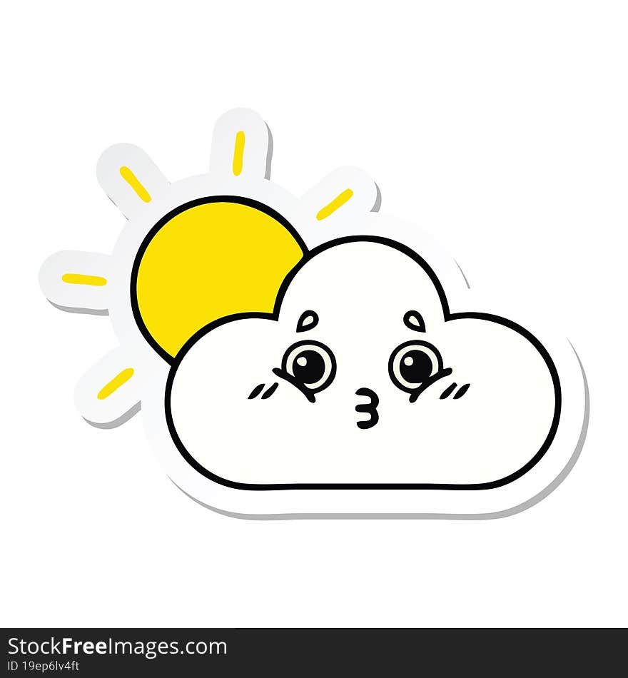 sticker of a cute cartoon sun and cloud