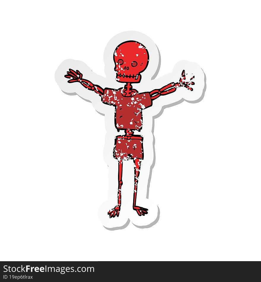 retro distressed sticker of a cartoon skeleton in clothes