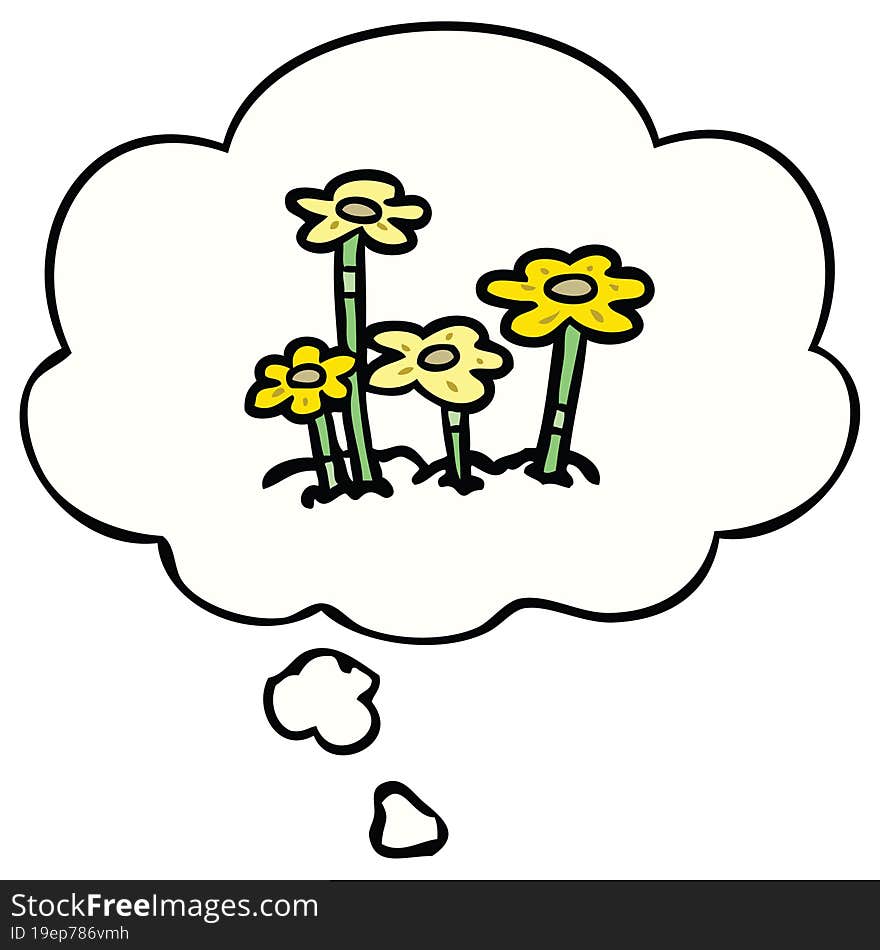 cartoon flowers and thought bubble