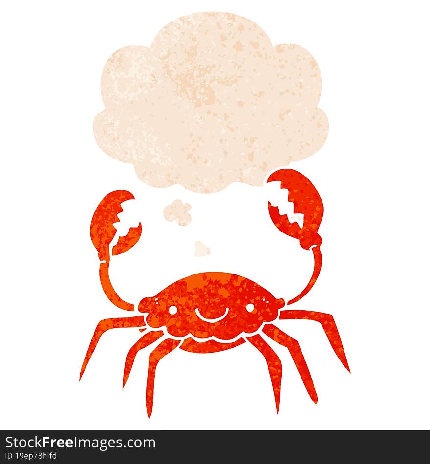 Cartoon Crab And Thought Bubble In Retro Textured Style