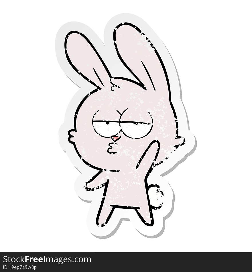 distressed sticker of a cute cartoon rabbit