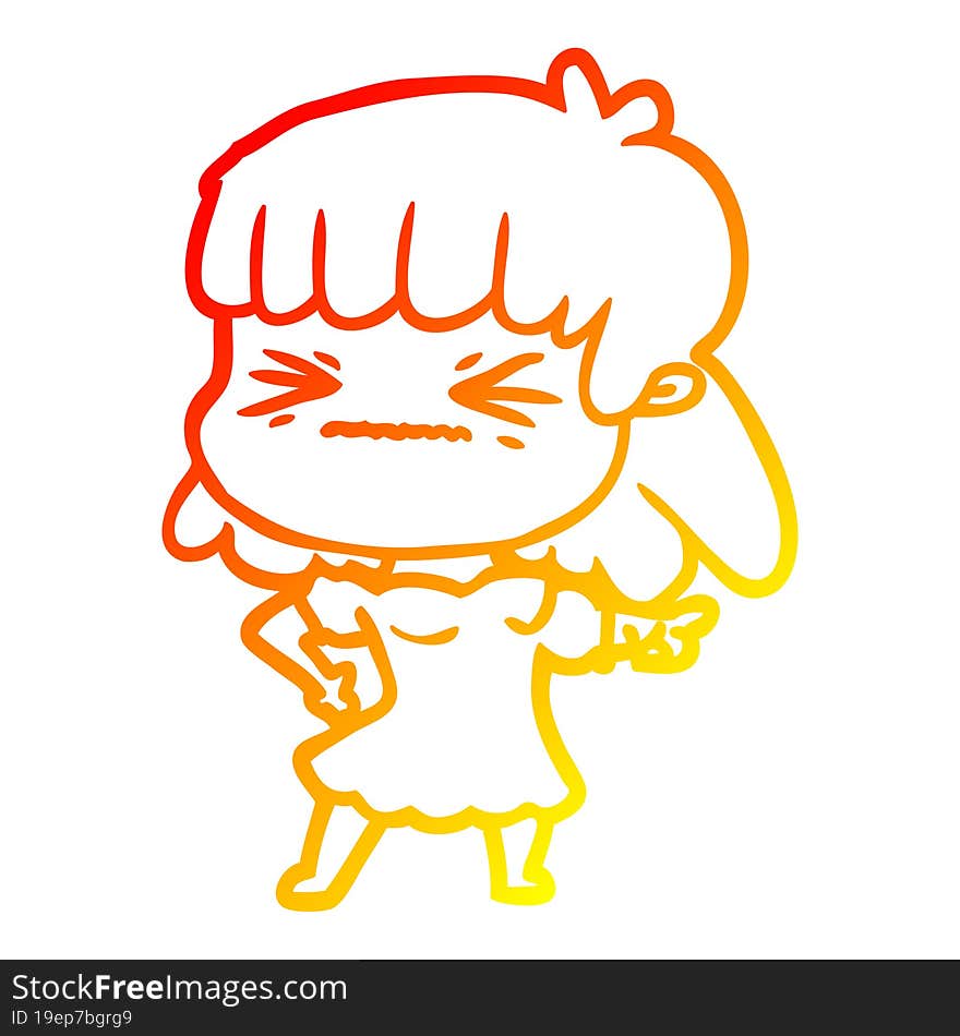 warm gradient line drawing of a cartoon angry girl