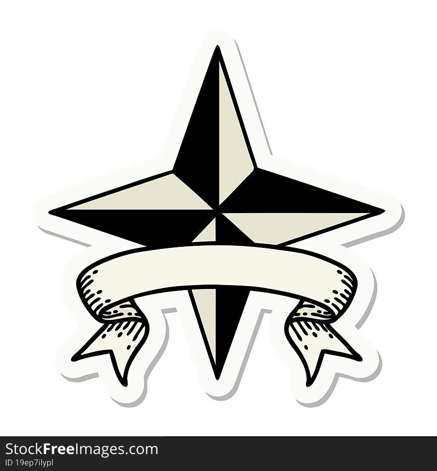 Tattoo Sticker With Banner Of A Star Symbol