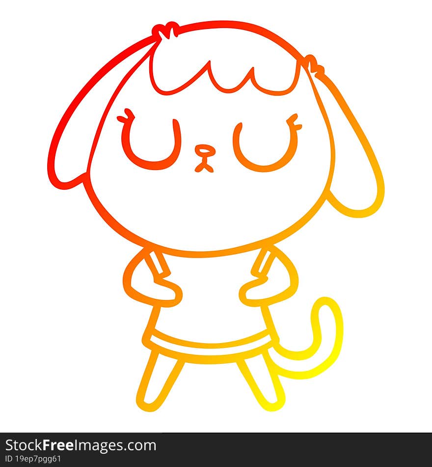 warm gradient line drawing of a cute cartoon dog