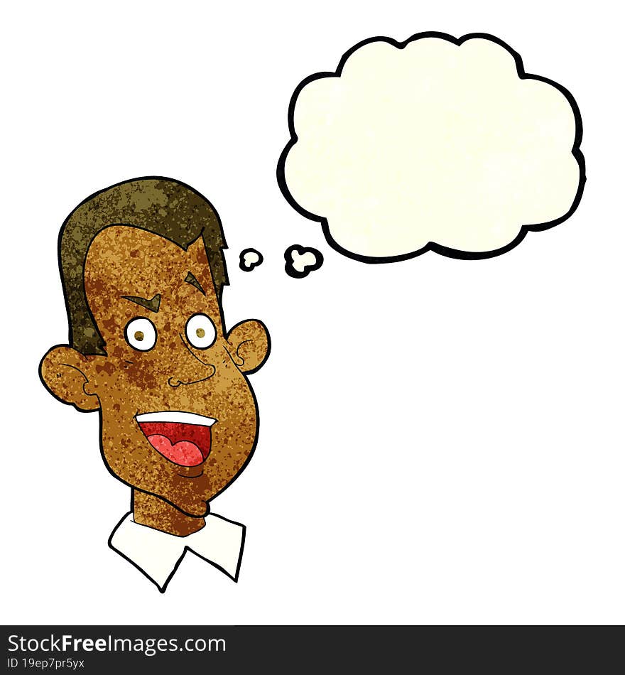 cartoon male face with thought bubble