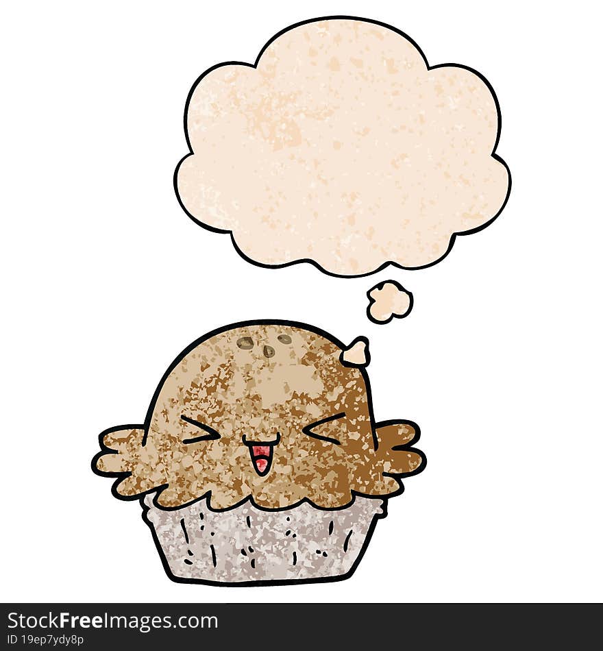 cute cartoon pie and thought bubble in grunge texture pattern style