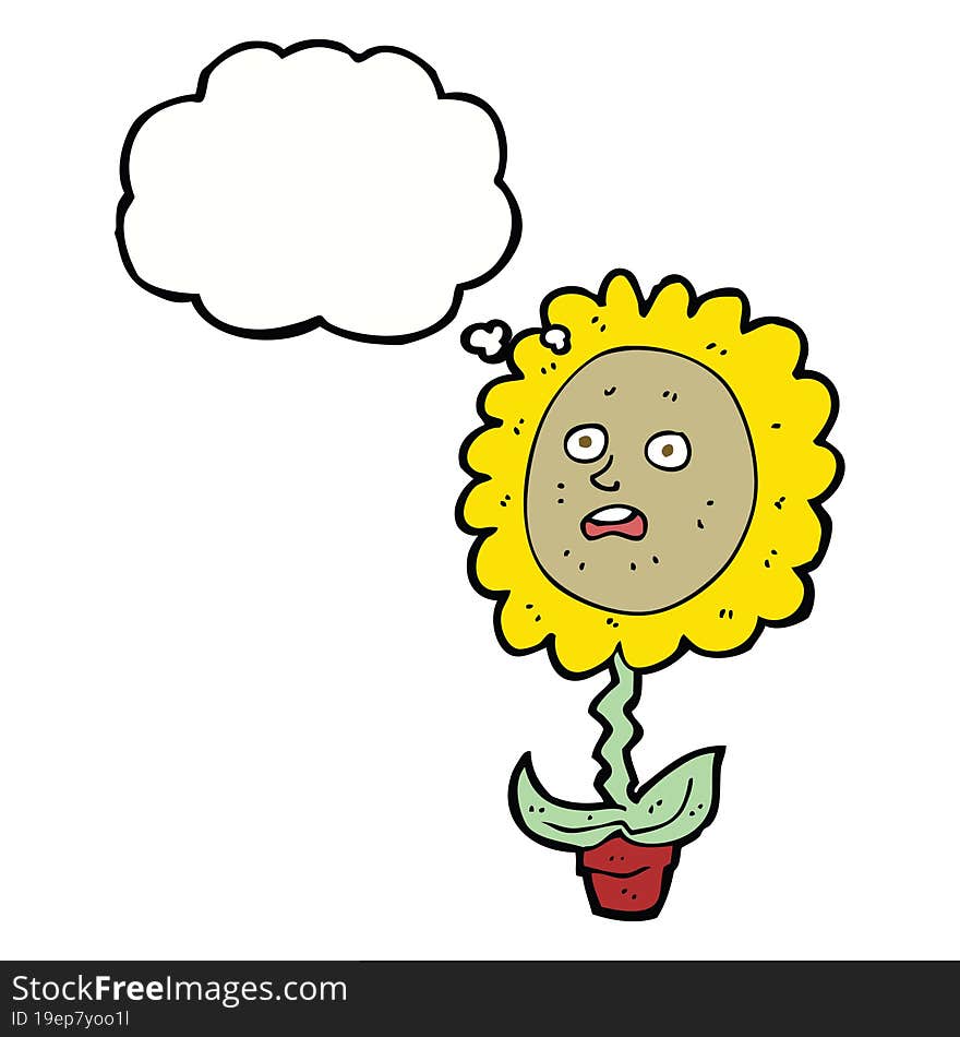 Cartoon Flower With Face With Thought Bubble