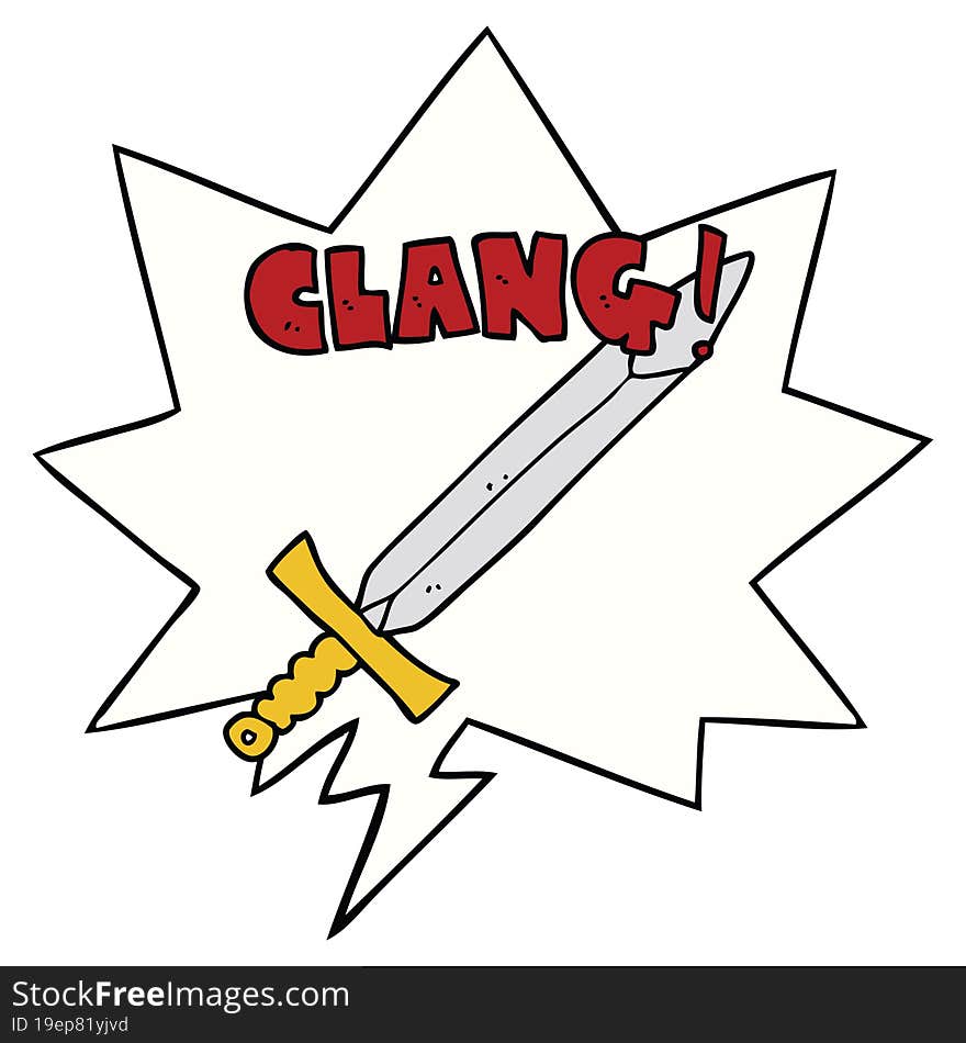 cartoon clanging sword and speech bubble