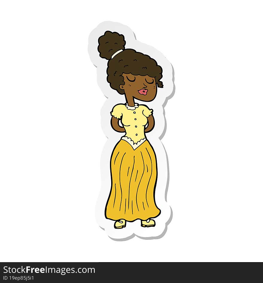 sticker of a cartoon pretty victorian woman