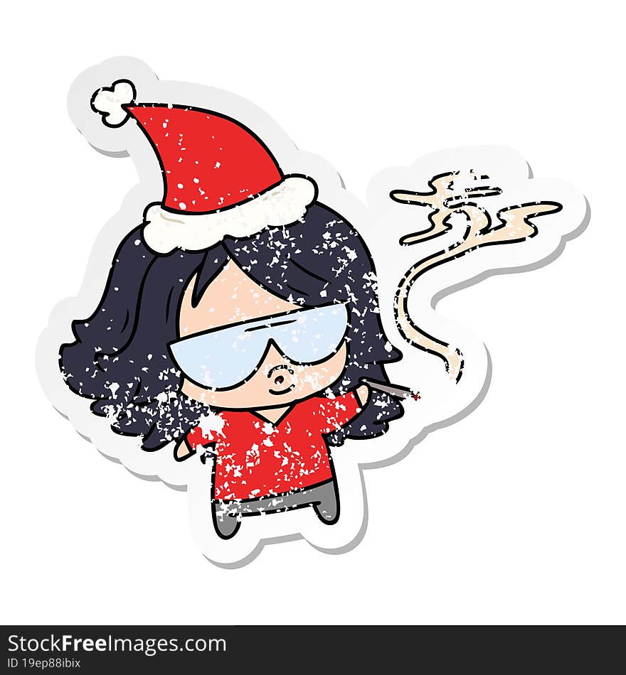 Christmas Distressed Sticker Cartoon Of Kawaii Girl