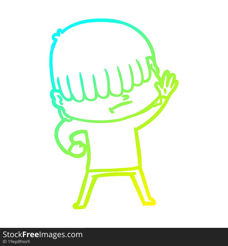 cold gradient line drawing cartoon boy with untidy hair