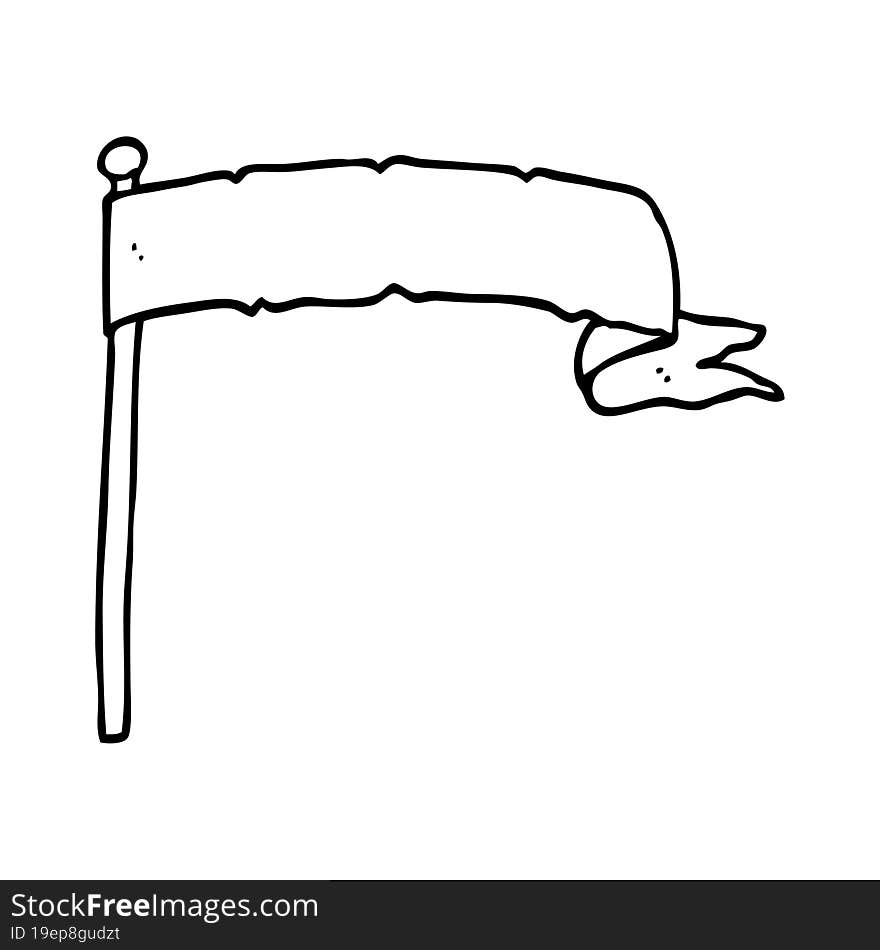 line drawing cartoon waving white banner flag