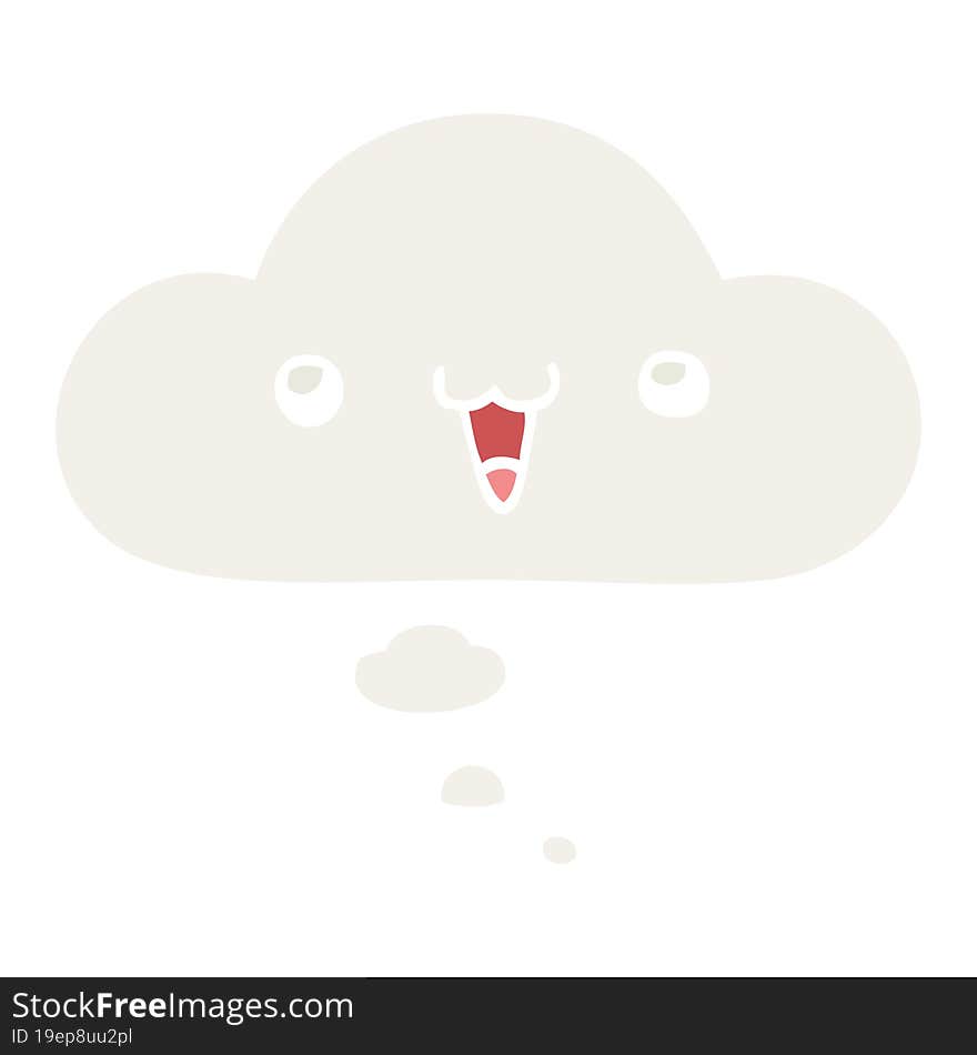 cute happy face cartoon and thought bubble in retro style