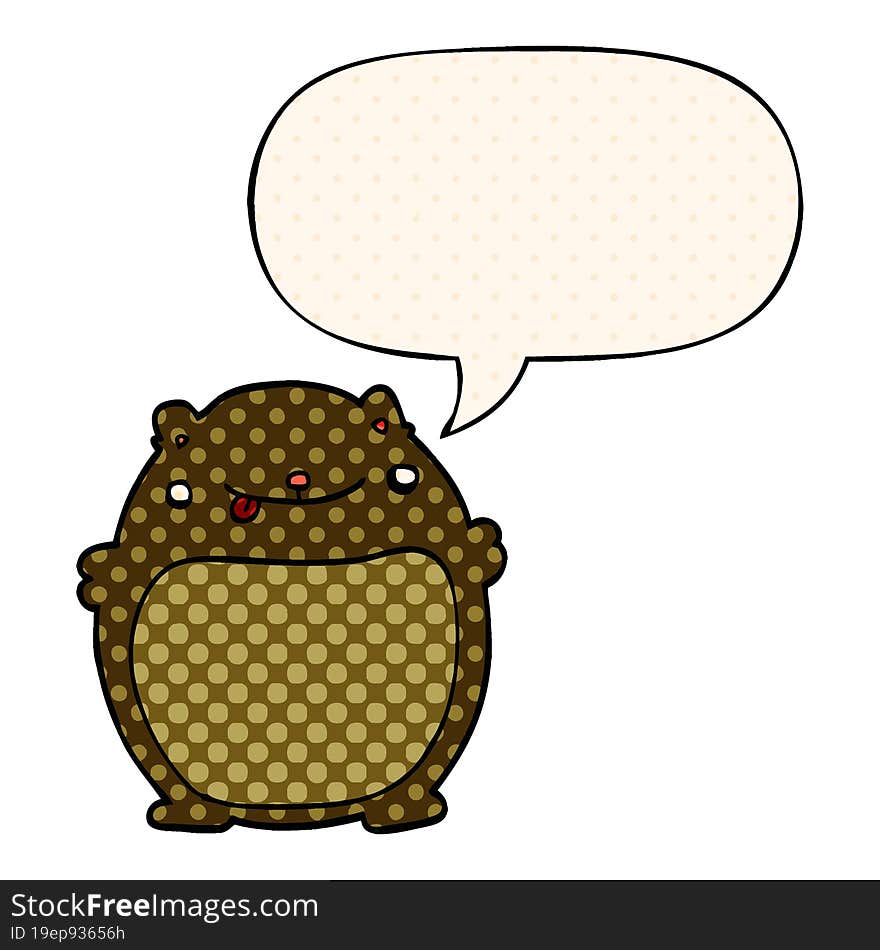 cartoon fat bear and speech bubble in comic book style