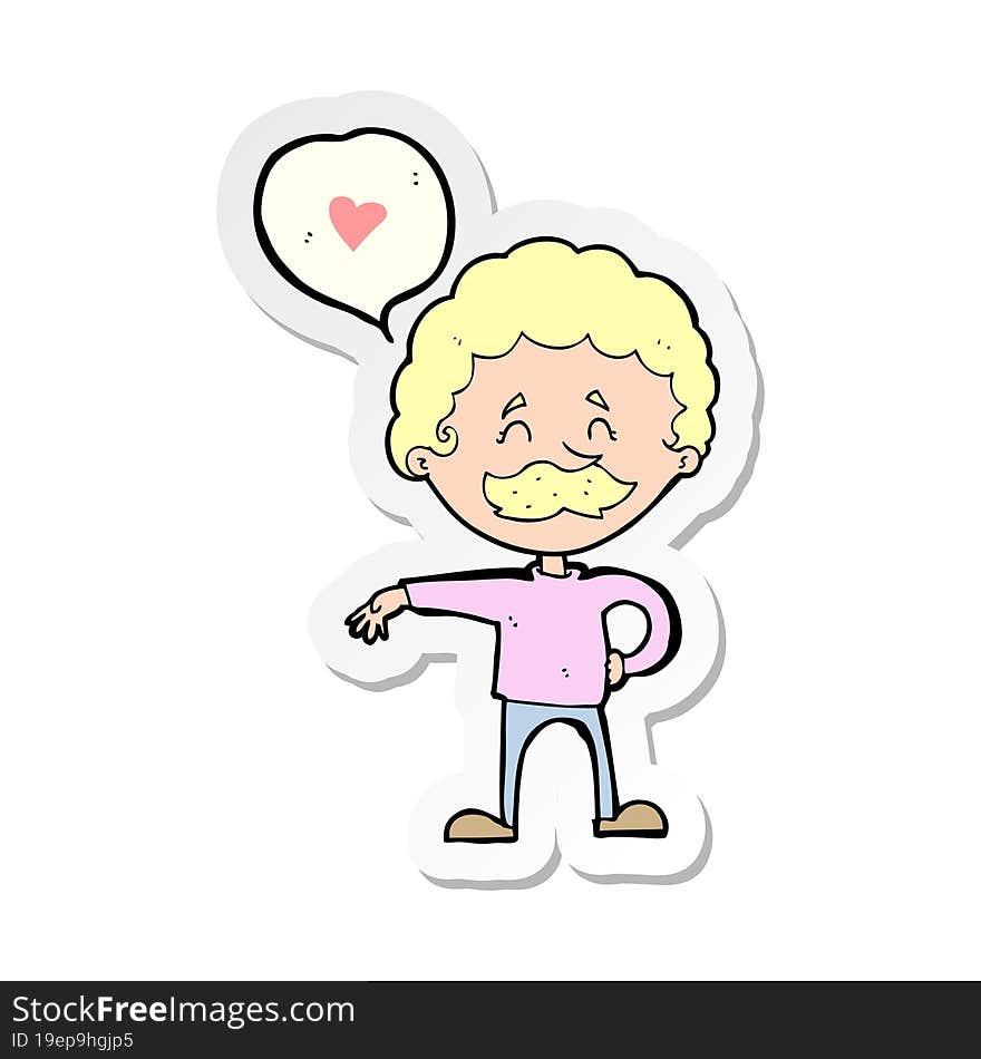 sticker of a cartoon mustache man in love