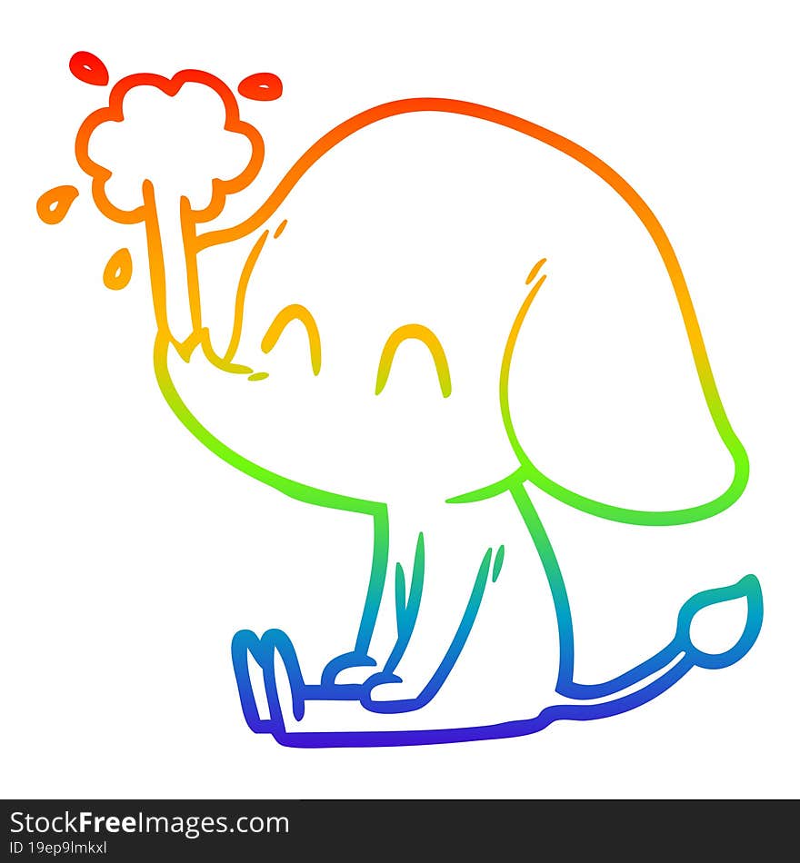 rainbow gradient line drawing cute cartoon elephant spouting water