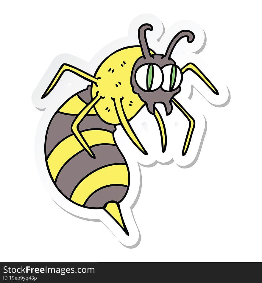 sticker of a quirky hand drawn cartoon wasp