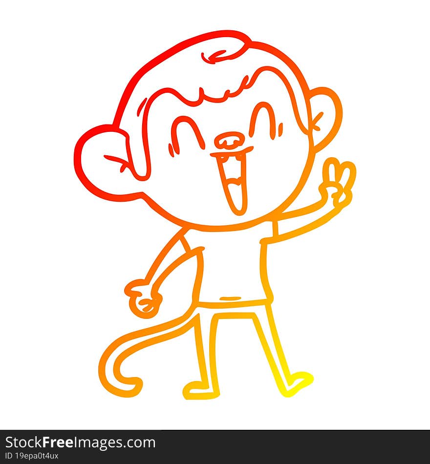 warm gradient line drawing cartoon laughing monkey