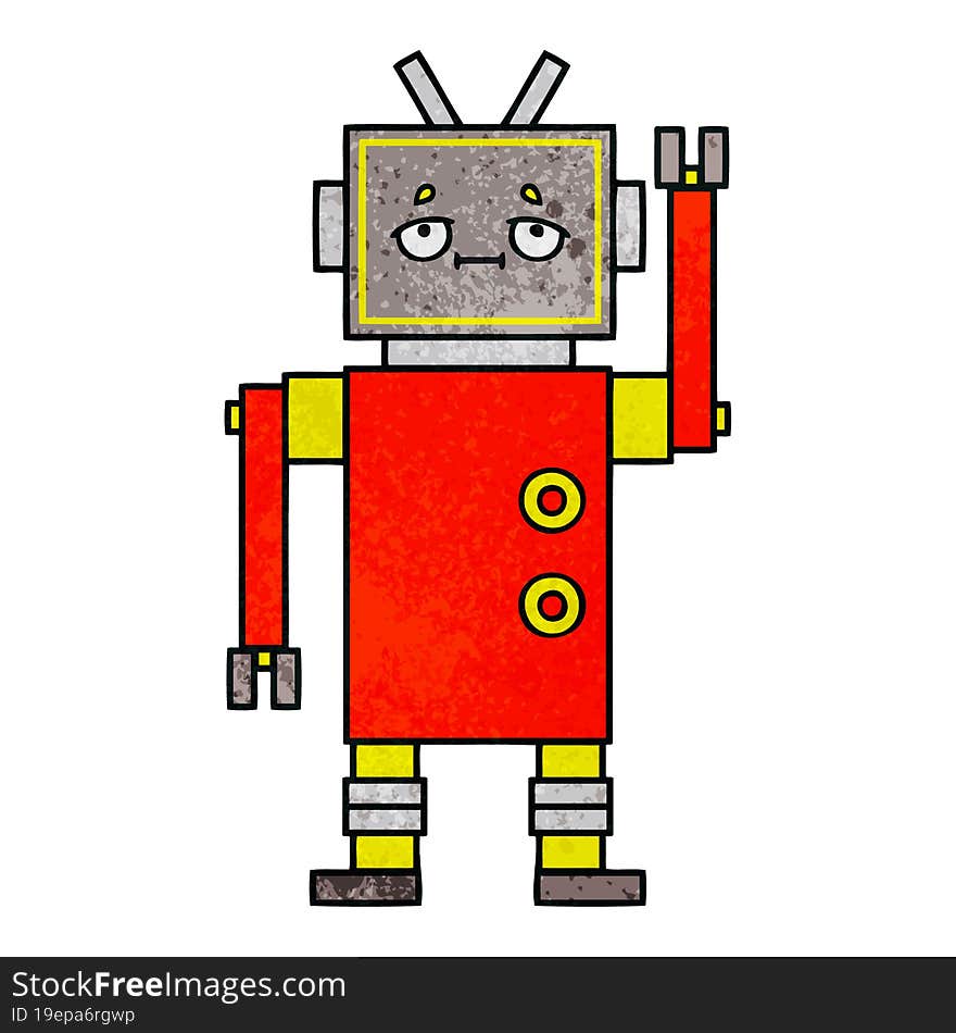 retro grunge texture cartoon of a robot