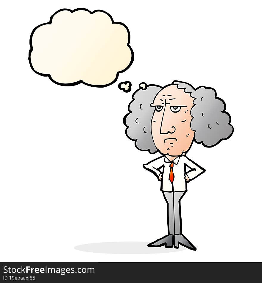 Cartoon Big Hair Lecturer Man With Thought Bubble