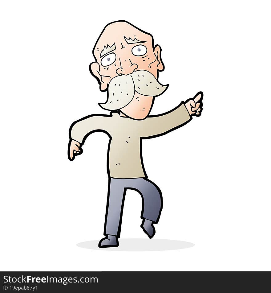 cartoon sad old man pointing