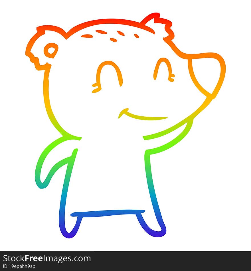 rainbow gradient line drawing smiling bear cartoon