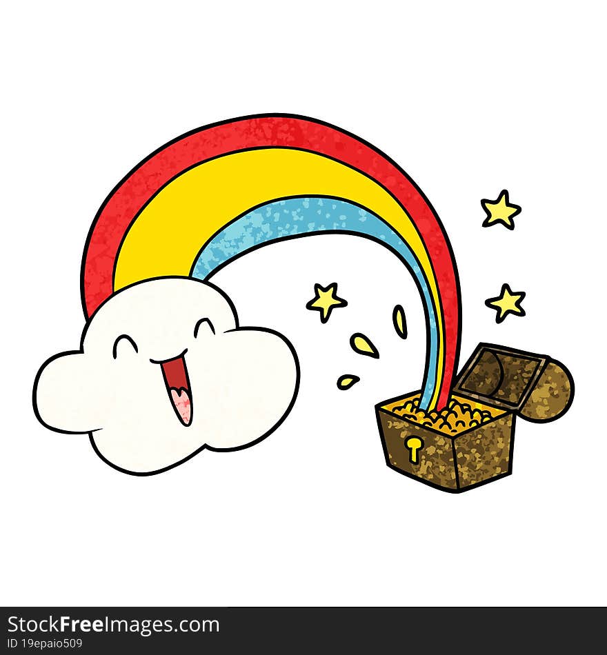 cartoon rainbow and pot of gold. cartoon rainbow and pot of gold