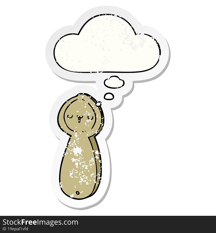 Cartoon Spoon And Thought Bubble As A Distressed Worn Sticker