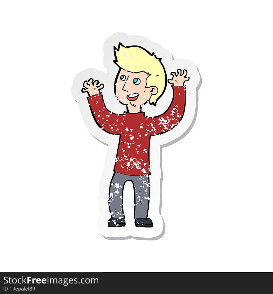 retro distressed sticker of a cartoon happy man