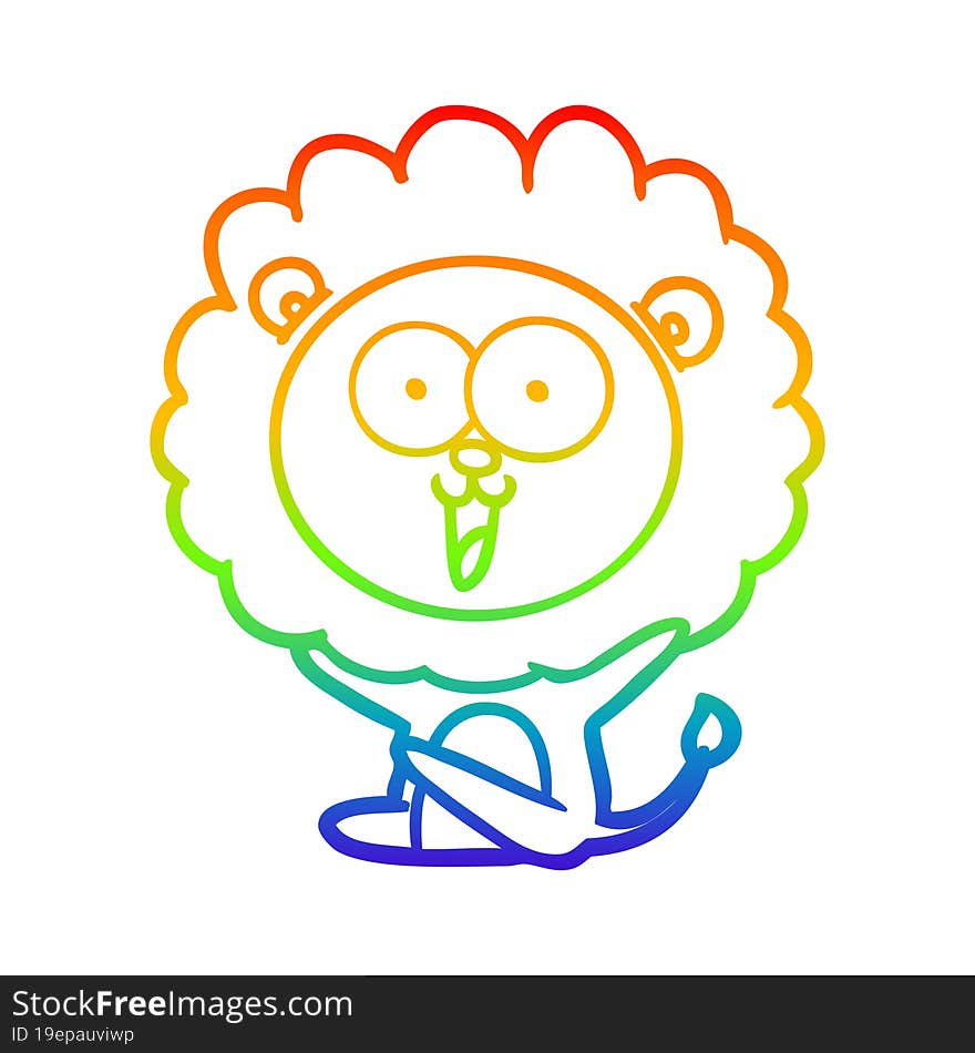 rainbow gradient line drawing of a happy cartoon lion