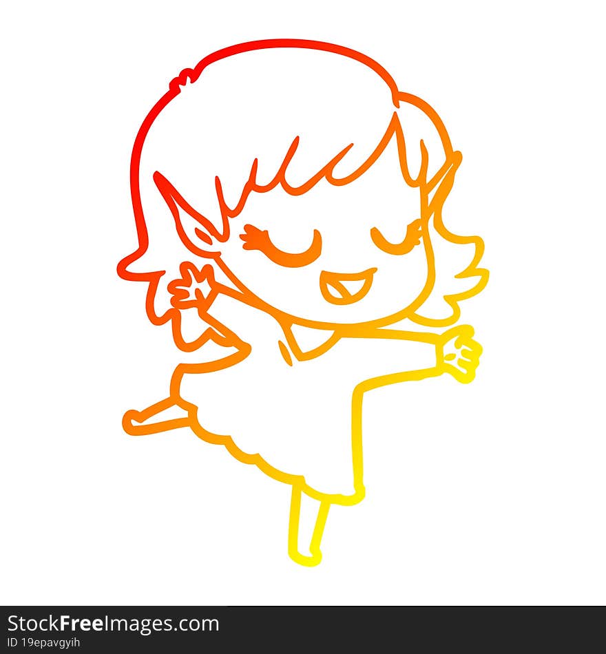 warm gradient line drawing happy cartoon elf girl