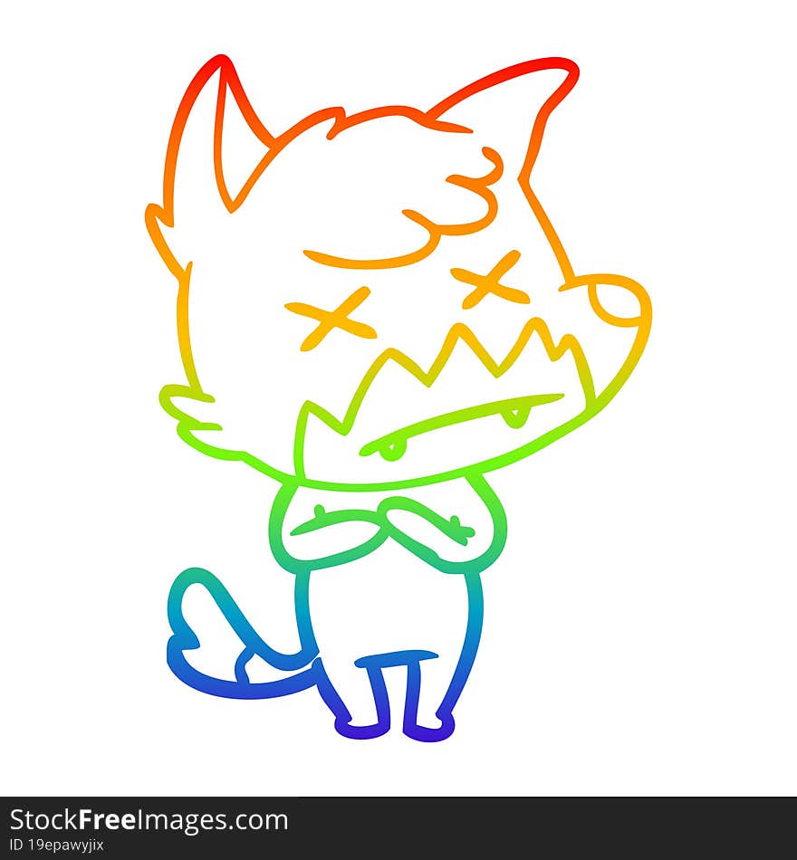 Rainbow Gradient Line Drawing Cartoon Cross Eyed Fox