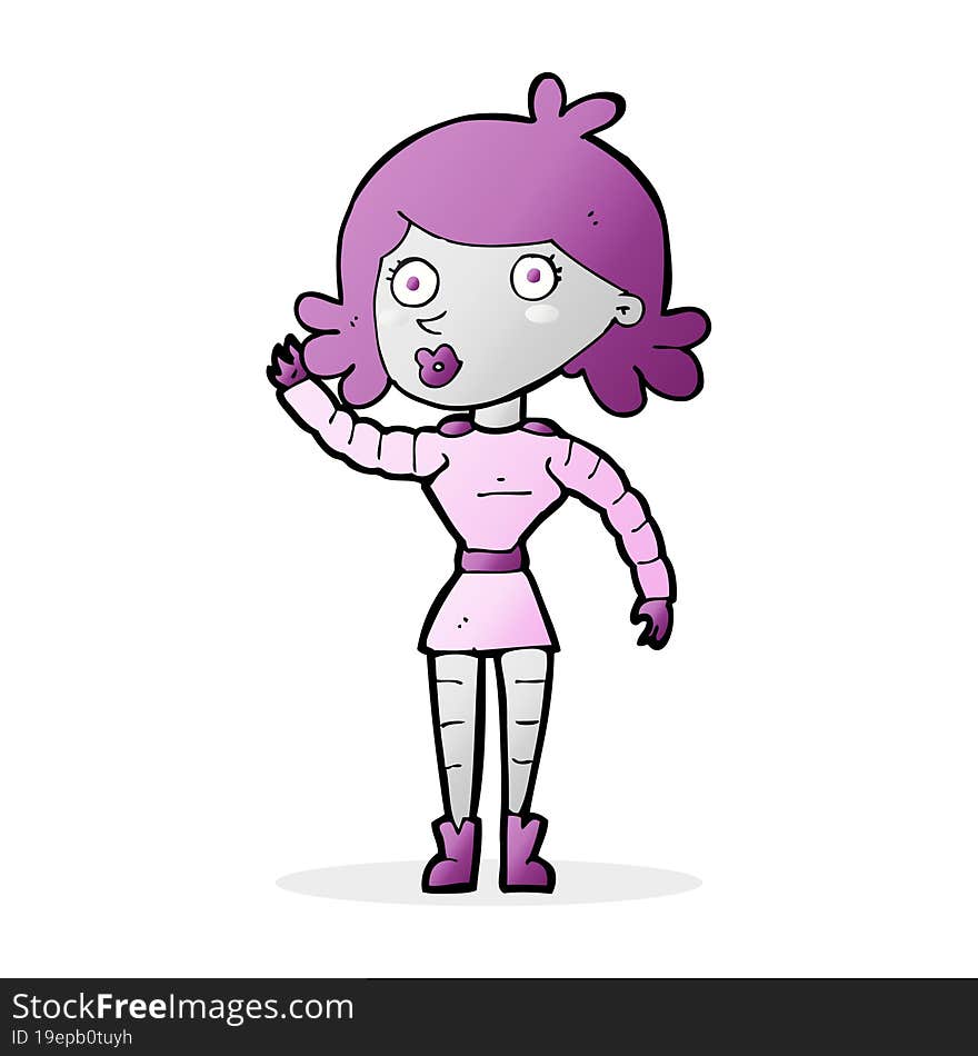 cartoon robot woman waving