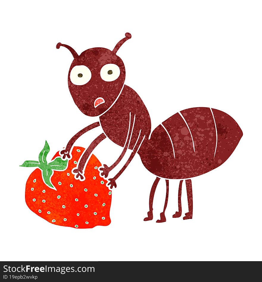 freehand retro cartoon ant with berry