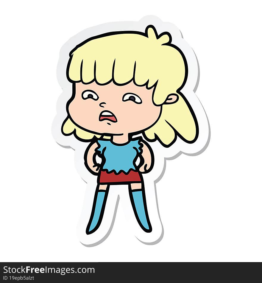 sticker of a cartoon worried woman