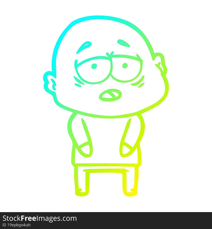 cold gradient line drawing cartoon tired bald man