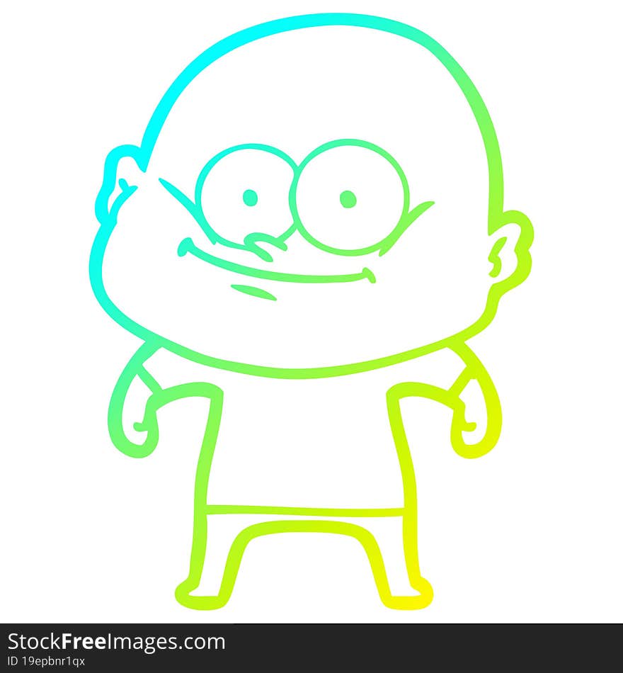 Cold Gradient Line Drawing Cartoon Bald Man Staring