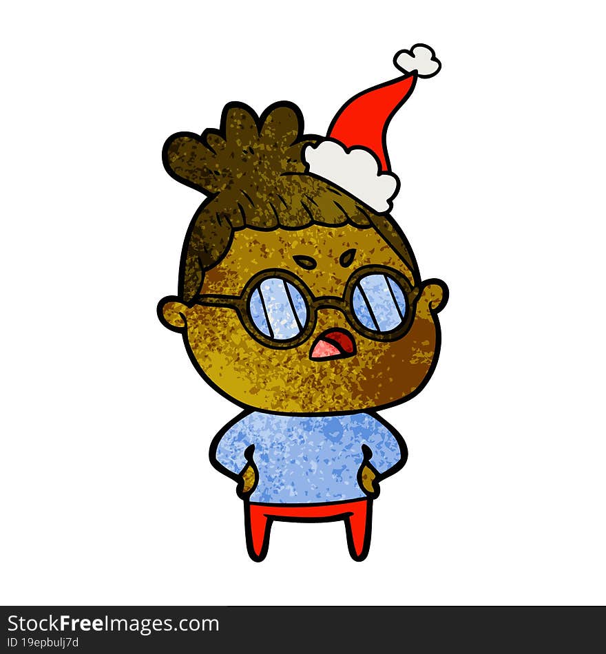 Textured Cartoon Of A Annoyed Woman Wearing Santa Hat