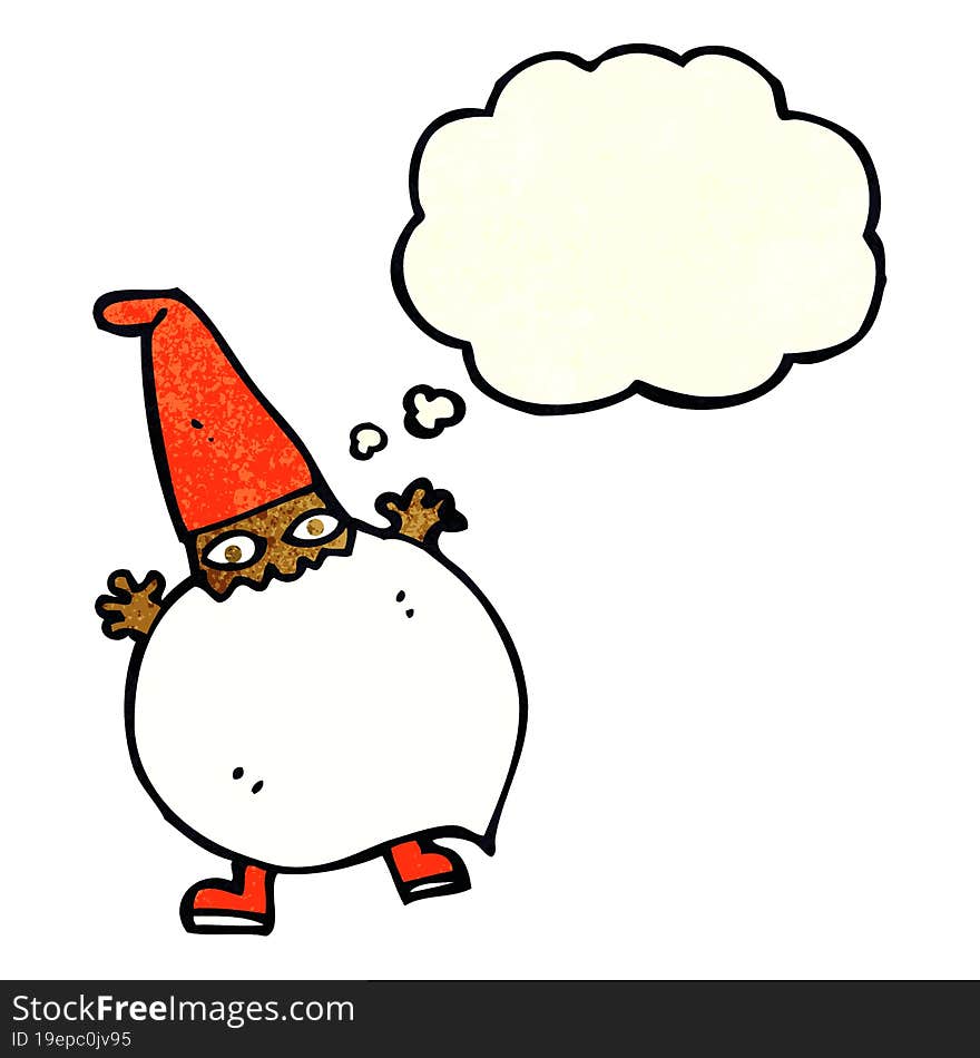 cartoon tiny santa with thought bubble