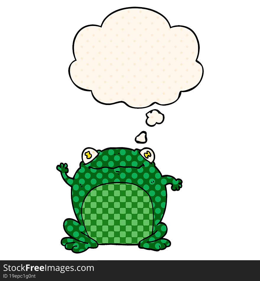 cartoon frog and thought bubble in comic book style