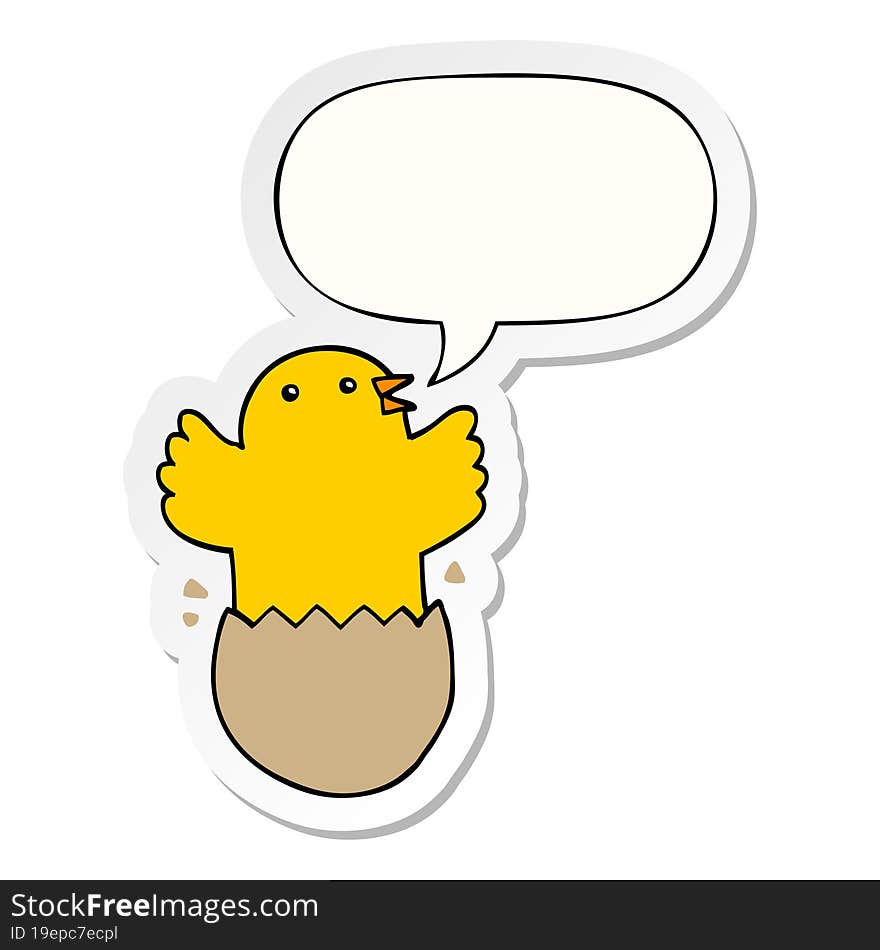 cartoon hatching bird with speech bubble sticker