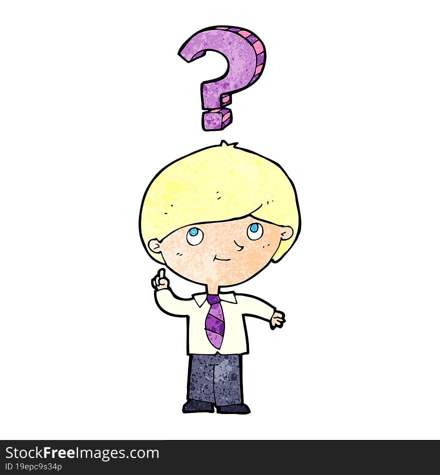 Cartoon School Boy With Question