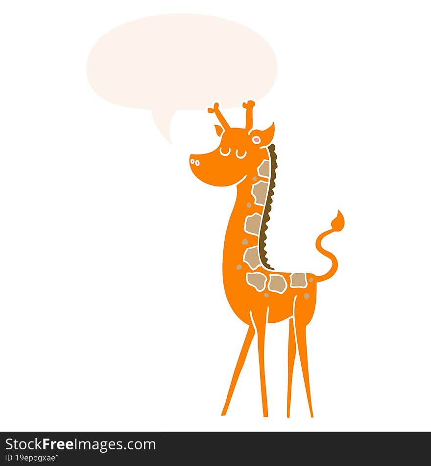 cartoon giraffe and speech bubble in retro style