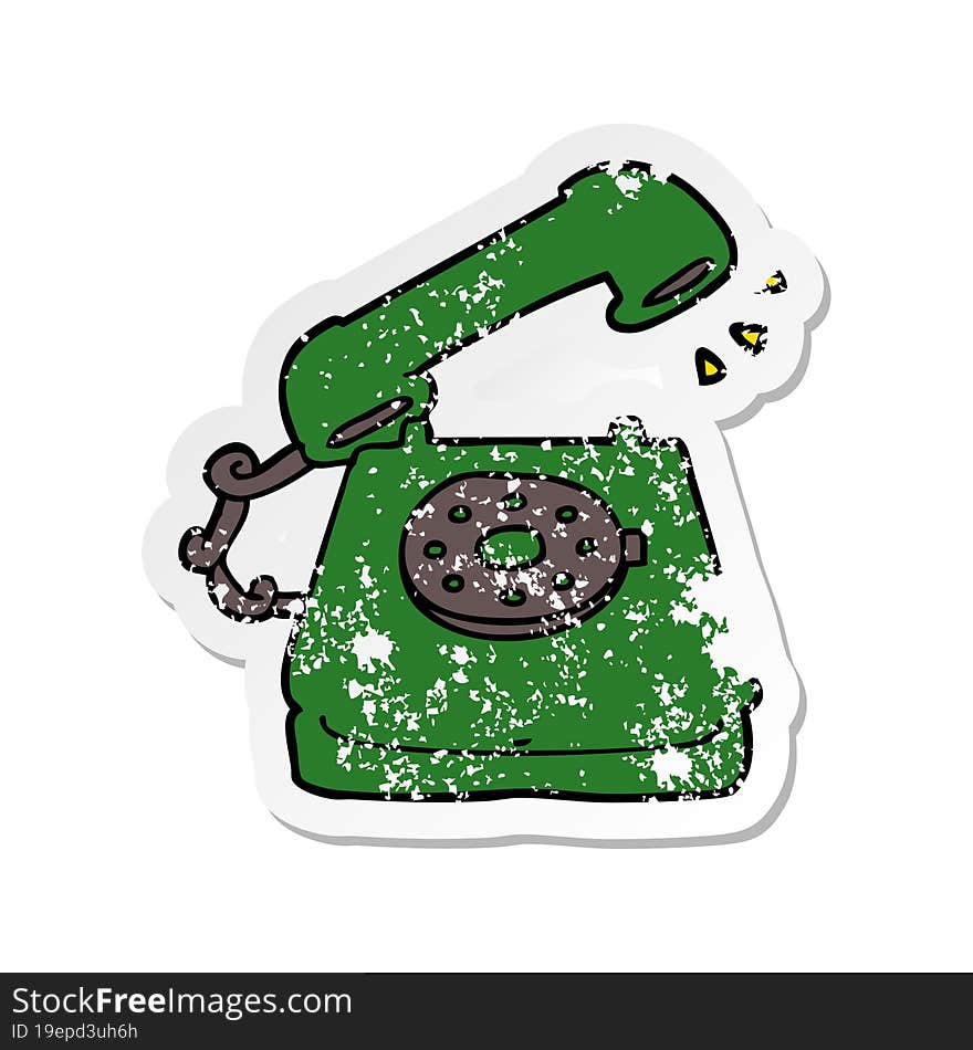 distressed sticker of a cartoon old telephone