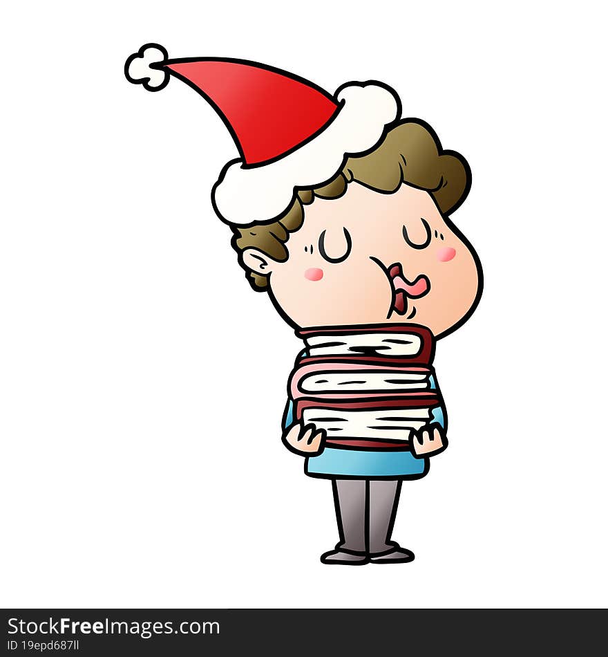 gradient cartoon of a man singing wearing santa hat