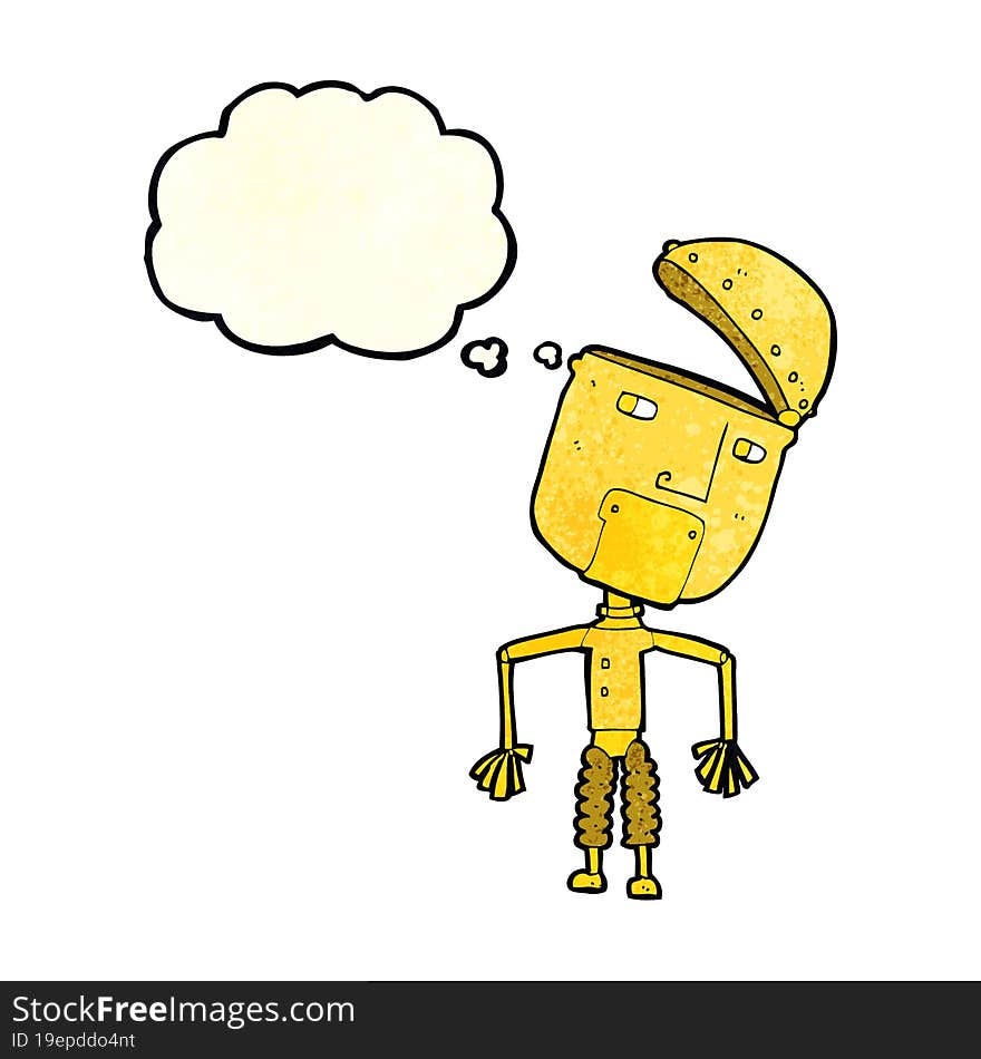 cartoon funny robot with thought bubble