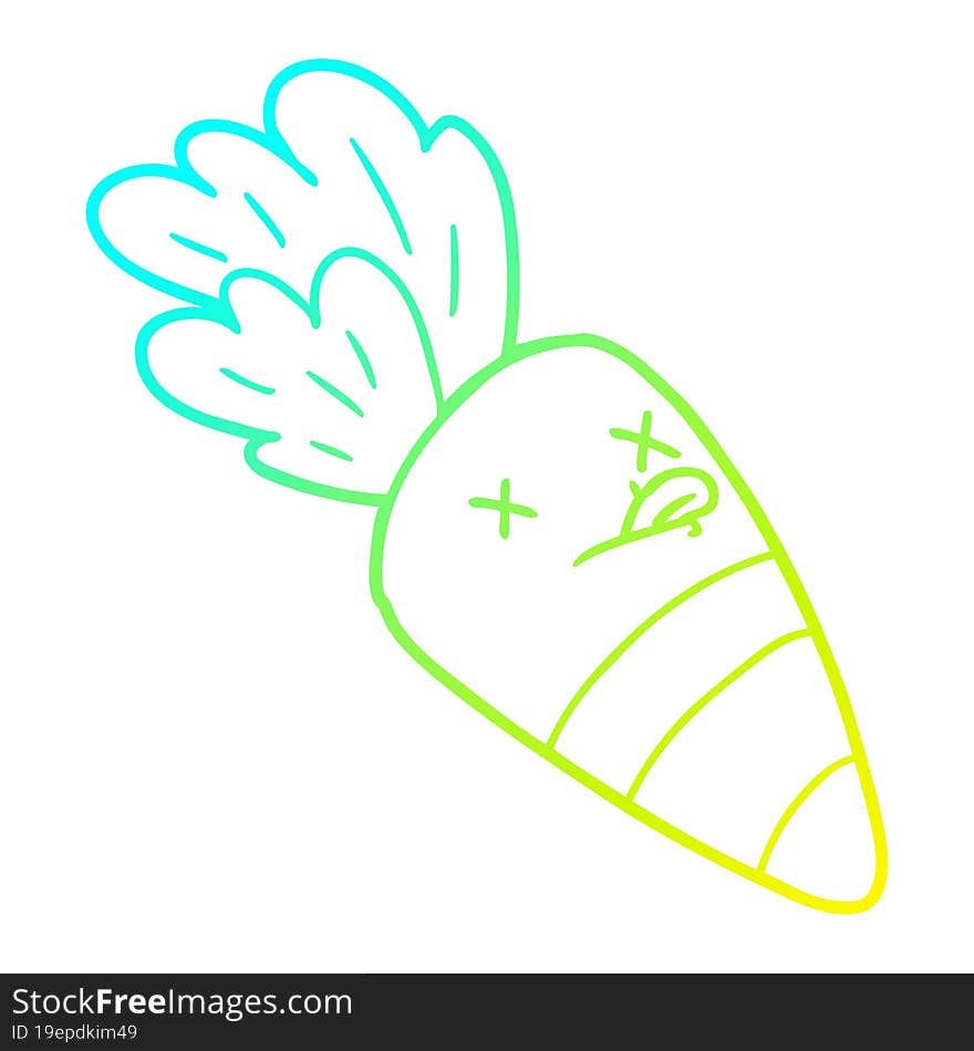 cold gradient line drawing of a cartoon dead carrot