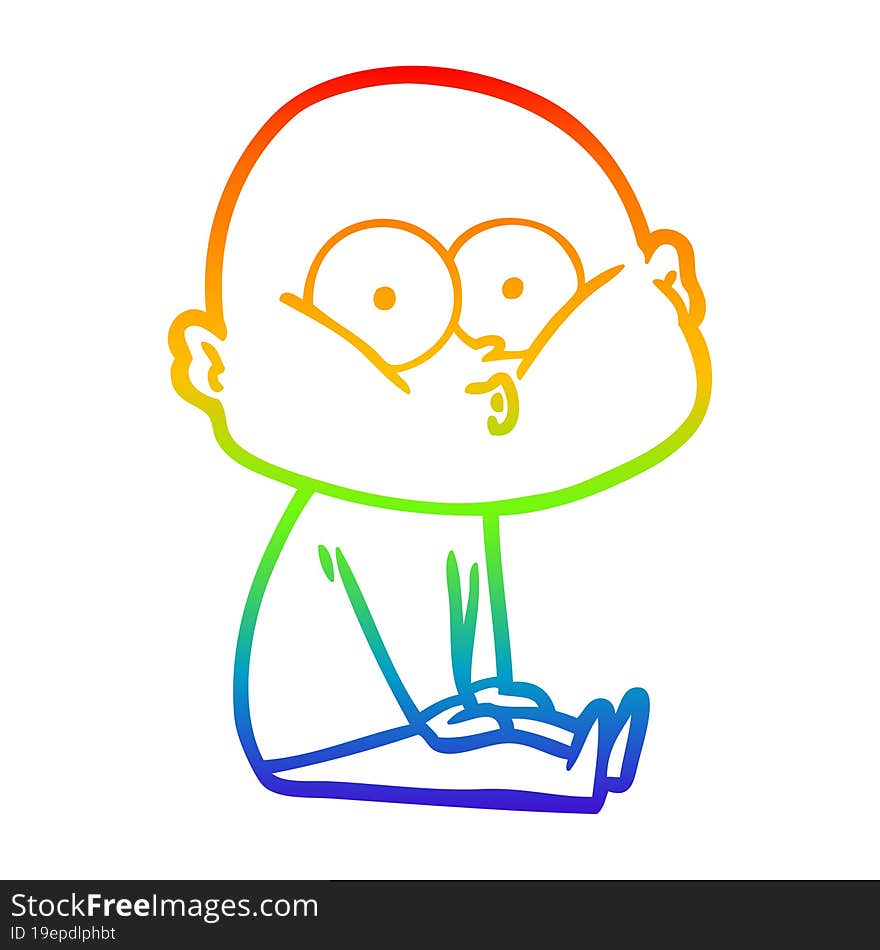 rainbow gradient line drawing cartoon bald man staring