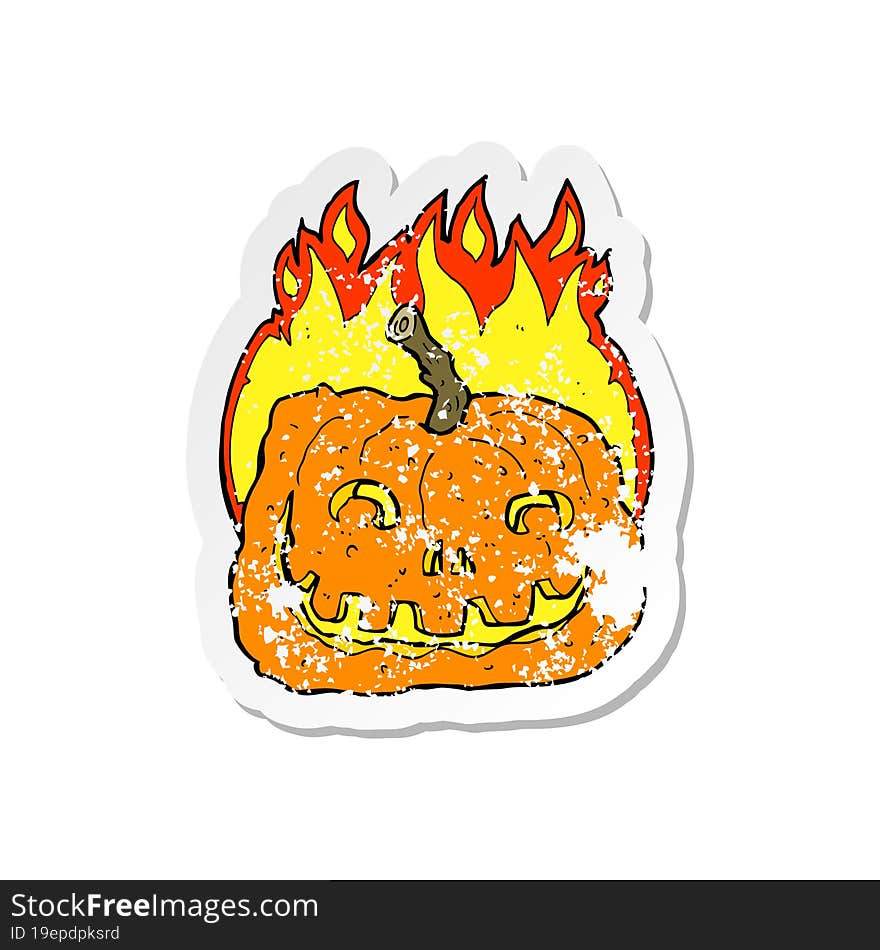 Retro Distressed Sticker Of A Cartoon Burning Pumpkin