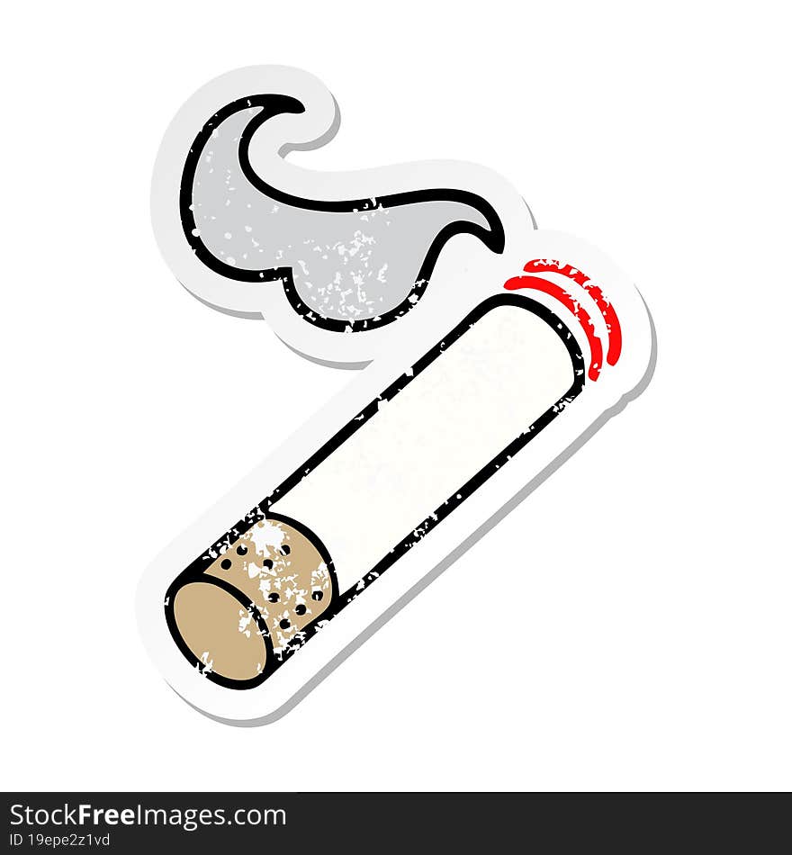 Distressed Sticker Of A Cute Cartoon Cigarette Smoke